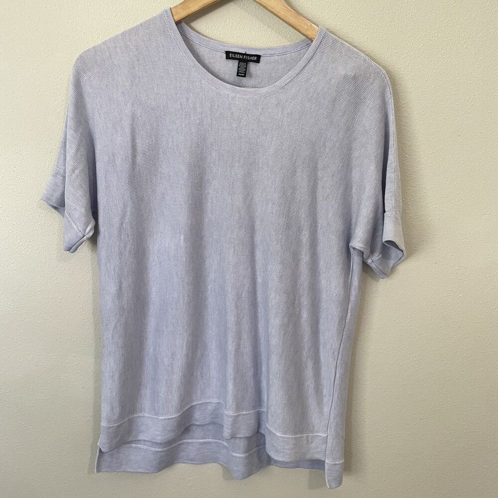 Eileen Fisher Shirt Womens M Blue Tencel Silk Minimalist Capsule Wardrobe Top